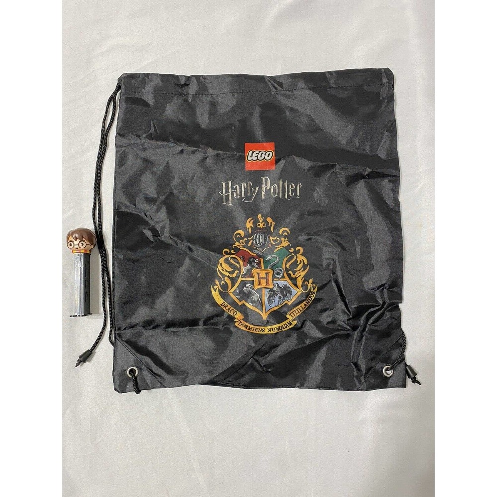 Lego Harry Potter Hogwarts Emblem Sack Drawstring Bag Backpack & Pez Dispenser